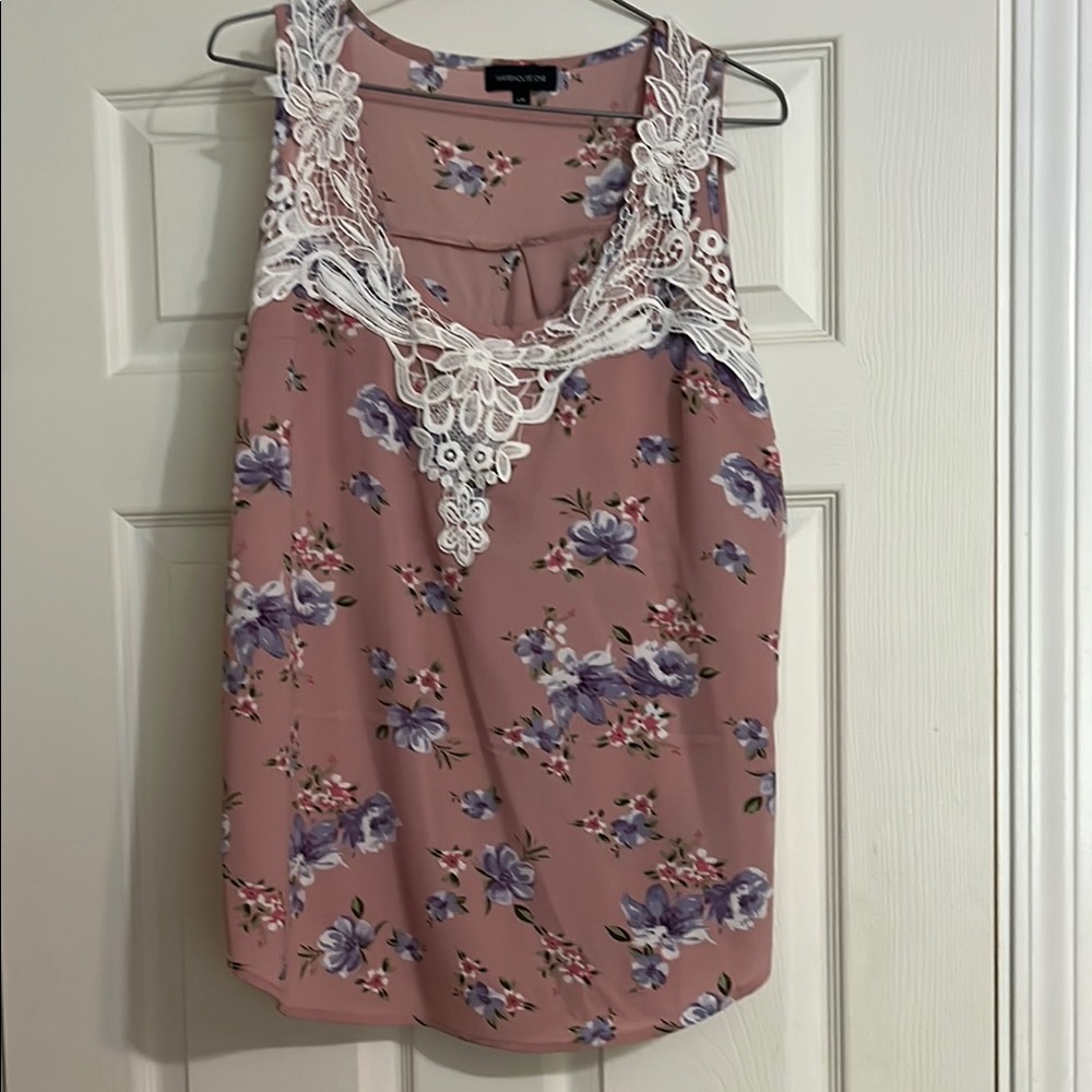Warehouse Pink Lace Floral Bib Collar Blouse